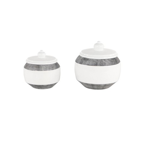Set Of 2 Round Textured Ceramic Jars With Lid Gray/white - Olivia & May ...