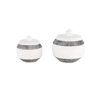 Set of 2 Round Textured Ceramic Jars with Lid Gray/White - Olivia & May