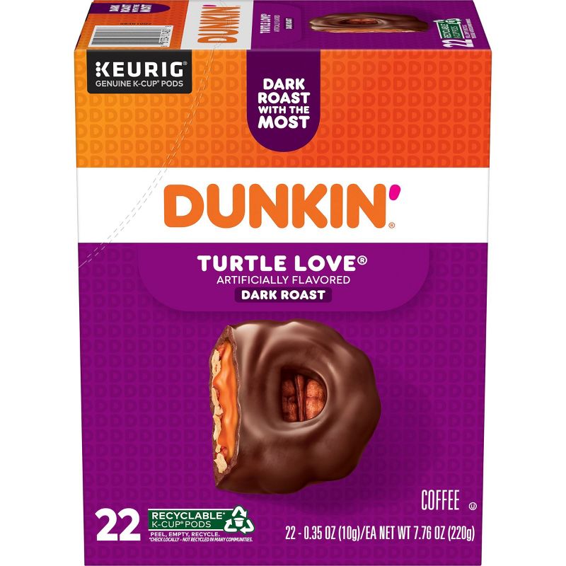 Dunkin Turtle Love Medium Roast Coffee - Keurig K-Cup Pods - 22ct, 1 of 8