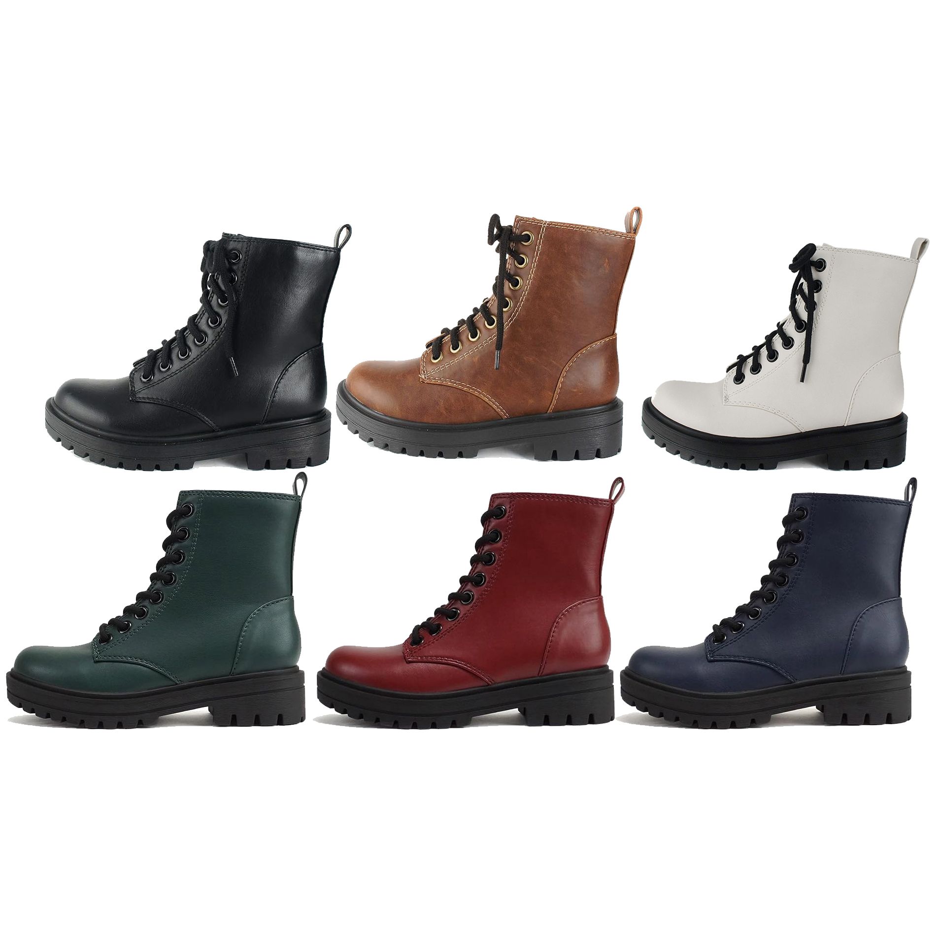 Soda Firm Women Lace Up Combat Boots with Side Zipper