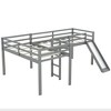 PAGED Twin Size Loft Bed L-Shaped Wooden Bed Frame with 2 Desks, Inclined Ladder and Guardrail for Bedroom - 4 of 4