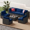 ELJGET Patio Furniture Set, 7 PCS Wicker Outdoor Conversation Set with Coffee Table for Backyard, Poolside, Garden, Navy Blue Cushions - 2 of 4