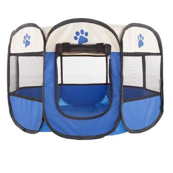 Pet Adobe Pop-Up Pet Playpen With Carrying Case – Portable Indoor/Outdoor Pet Enclosure - Blue