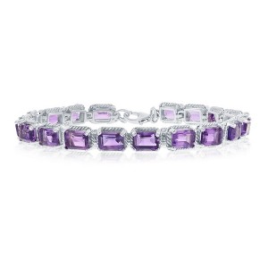 Simona Sterling Silver, 17.47cttw Amethyst Gem, 7x5mm Octagon Bracelet - Purple - 7+1 Inch - 1 of 2