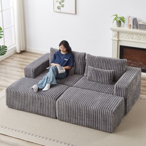 KWPZQEB 87" Sectional Lounge Chaise, Cloud Plush Loveseat, Corduroy Upholstered Boneless Sofa Bed with Deep Seat & 2 Pillows, No Assembly Required - 1 of 4