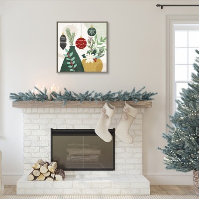 Holiday Ornaments Festive Canvas Print with Greywash Frame
