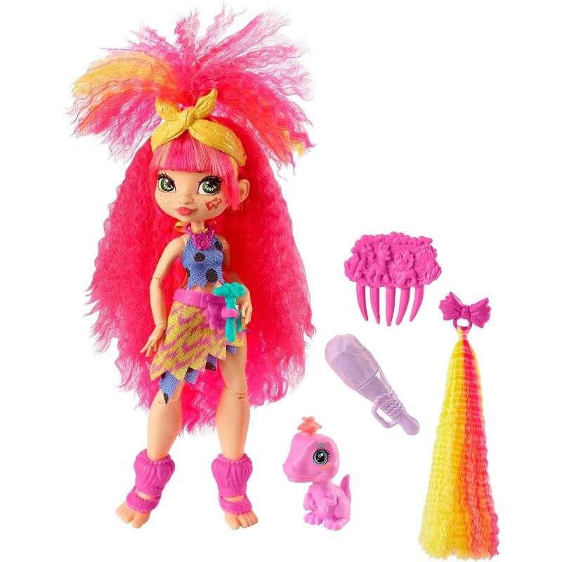 Cave Club Emberly Doll Poseable Prehistoric Fashion Doll with Pink Hair and Dinosaur Pet and Accessories, 1 of 7
