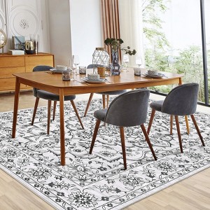 Modern Washable Area Rug for Living Room, Floral Print Floor Rug with Non Slip Backing, Low Pile Stain Resistant Indoor Carpet for Dorm - 1 of 4