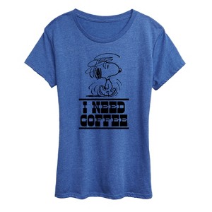 Women's - Peanuts - I Need Coffee Snoopy -Women's Short Sleeve Graphic T-Shirt Short Sleeve Graphic T-Shirt - 1 of 4