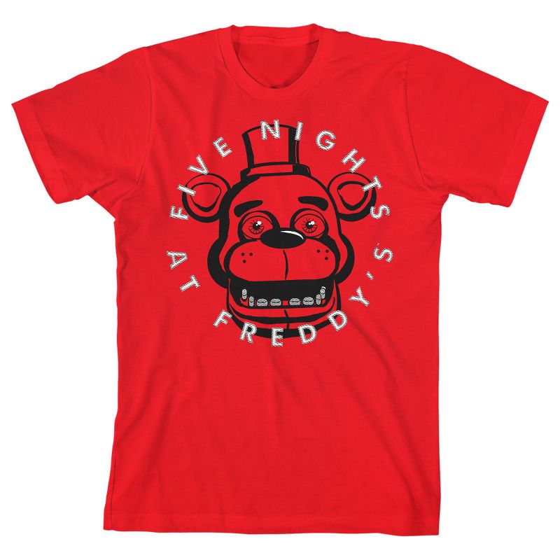 Five Nights at Freddy's Freddy Fazbear Face Line Art Boy's Red T-shirt, 1 of 4