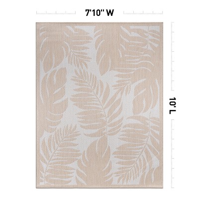 Tropical Floral Leaves 8' x 10' Flat Weave Washable Area Rug - Natural