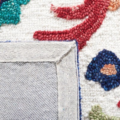 Ivory and Green Floral Wool Runner Rug