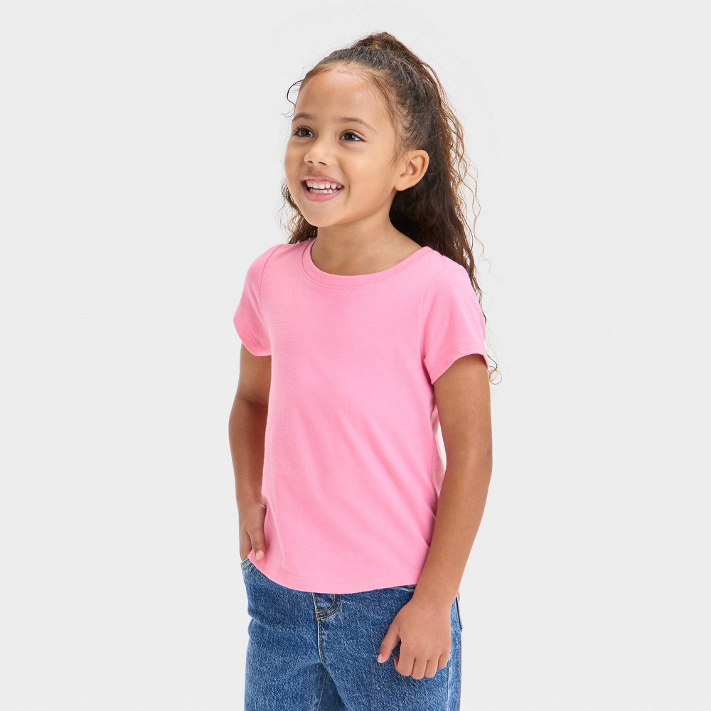 Toddler Girls' Solid Knit Short Sleeve T-Shirt - Cat & Jack™ Pink 3T: Crew Neck, Pullover