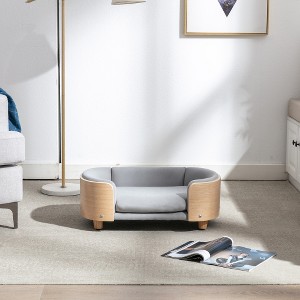 Ridstar Small Size Dog Bed Pet Sofa with Solid Wood Legs and Bent Wood Back-Light Gray - 1 of 4