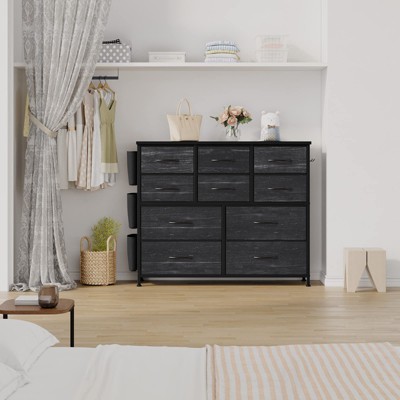 Dresser for Bedroom, Tall Storage Dresser with 10 Drawers & Side Pockets, Fabric Chests of Drawers Organizer