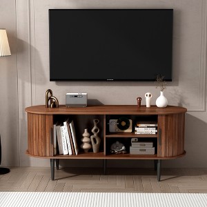47 in. Modern TV Console Table/Stand with Storage Compartment and Sliding Door, Media Console with Storage, Walnut color - 1 of 4