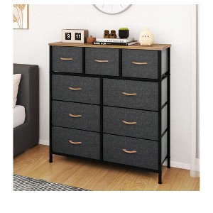 Fabric Dresser  with 9 Drawers ,Storage Organizer Unit for Living Room, Hallway ,Sturdy Steel Frame, Wooden Top - 1 of 4
