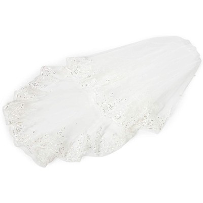 Sparkle and Bash 2 Tier Veil for Bride, White Lace Bridal Wedding Veil (34 In)