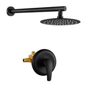 Cobbe 8-Inch Round Rain Shower Kit Matte Black Single Handle Shower Faucet with 15.74-Inch Shower Arm Valve Included - 1 of 4