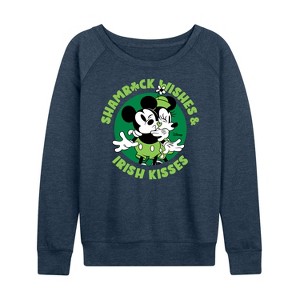 Women's - Disney - Shamrock Wishes Irish Kisses Lightweight French Terry Wide Neck Long Sleeve Shirt - 1 of 4