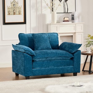 KTMBDW Chenille Armchair, 46.4" Wide Accent Chairs for Living Room & Bedroom Modern Lounge Chair, Upholstered Mid-Century Single Sofa Chair - 1 of 4