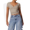 Anna-Kaci Women's Short Sleeve V-Neck Top with Grommet Details and Slim Fit - 3 of 4