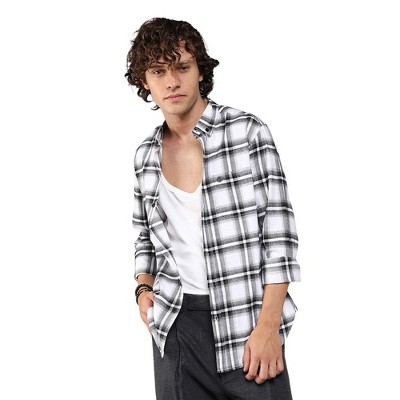 Campus Sutra Men Men's Chalk White & Midnight Black Brushed Buffalo Check Shirt