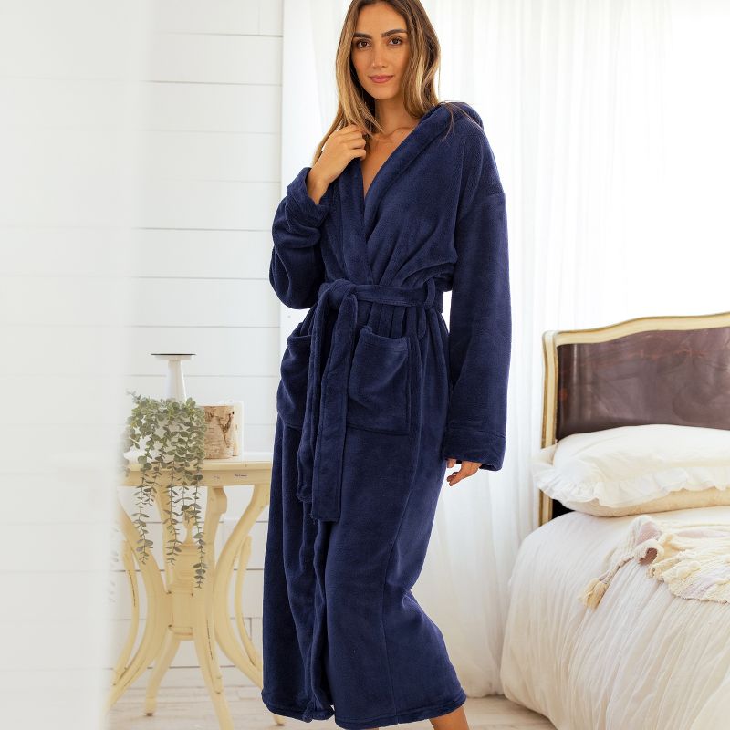 ADR Women's Classic Winter Bath Robe, Hooded Soft Cozy Plush Fleece Bathrobe Loungewear, 4 of 8