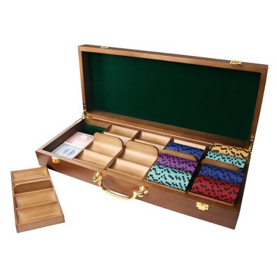 GSE 500pcs Wooden Poker Chip Case, Casino Chip Case with 5 Poker Chip Tray/Holder