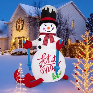 Costway 6FT Inflatable Christmas Skiing Snowman Blow up Party Decoration with LED Lights - 1 of 4