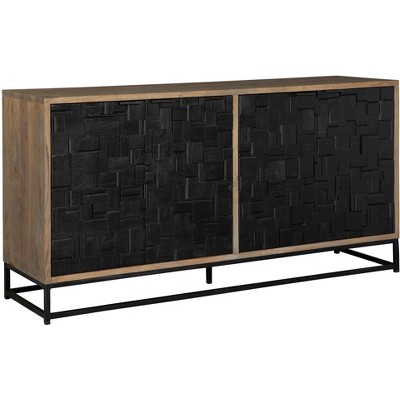 Transitional Parquet Corner Entertainment Center in Black and Brown