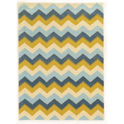 5'x7' Trio Collection Chevron Area Rug Blue/Yellow - Linon