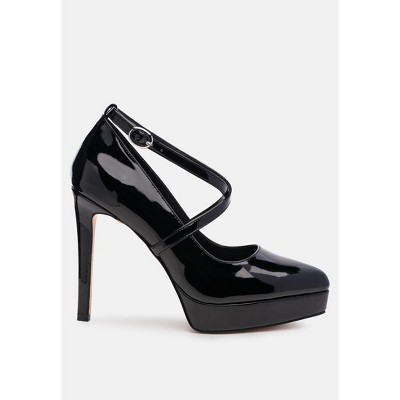 Pixie Dust Patent Faux Leather Cross Strap Women Pumps