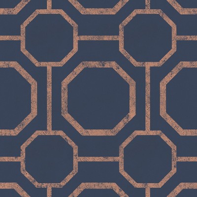 Sashiko Navy Blue and Copper Geometric Paste the Wall Wallpaper