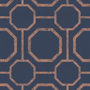 Sashiko Navy Blue and Copper Geometric Paste the Wall Wallpaper - 1 of 4