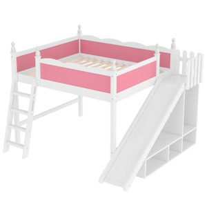 TopComfy Beds Queen Loft Bed with Storage Shelves and Cabinet Loft Beds with Detachable Slide and Ladders for Bedroom, Pink, 97.9"*66.9"*60.8" - 1 of 4