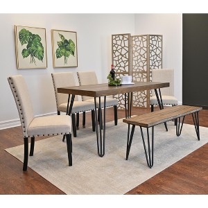 NicBex Dining Room Table Set for 6 Rustic Dining Table Set with Wooden Tabletop, 1 Wooden Bench and 4 Upholstered Chairs for Dining Room - 1 of 4