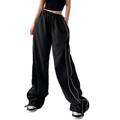 Womens Parachute Pants Wide Leg Baggy Pants Elastic Waist Sweatpants Streetwear