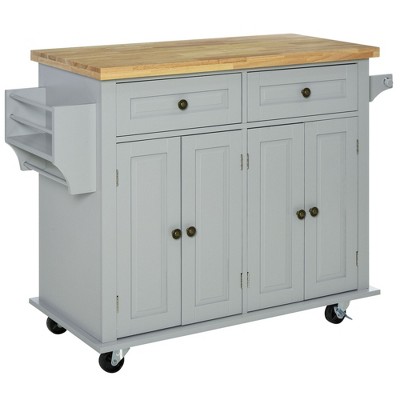 NicBex 2 Drawer Rolling Kitchen Island Cart with 2-Door Cabinet and Knobs,Kitchen Island with Spice Rack and Towel Bar,Island Table for Kitchen