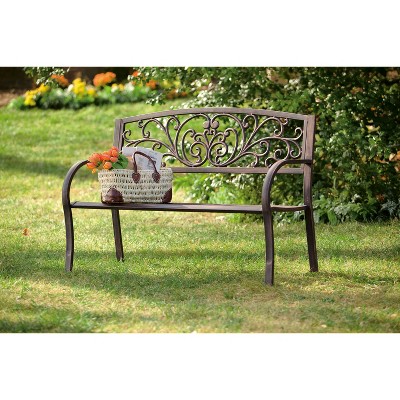 Evergreen 48" Bronze Metal Garden Bench with Floral Design