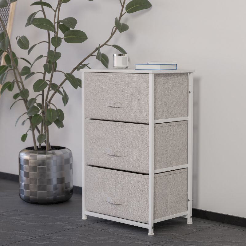 Emma and Oliver 3 Drawer Vertical Storage Dresser with Wood Top & Fabric Pull Drawers, 2 of 10