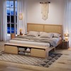 Natural Rattan Queen Size Bed Frame with Sliding Barn Door Storage Cabinets and LED Light Headboard, Boho Farmhouse Wood Platform Bed - 4 of 4
