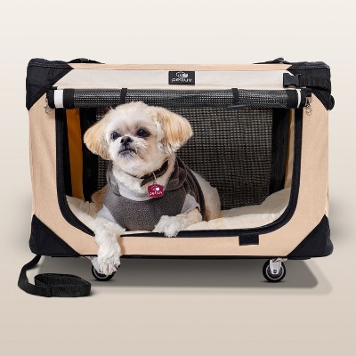 PetLuv Cat & Dog Pull-Along Carrier on Wheels & Rolling Travel Crate, Removable Soft Pillow, Privacy Windows, Locking Zippers, Pocket, Seatbelt Loops