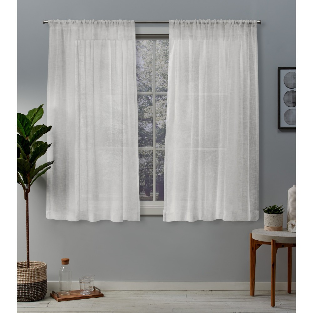 Photos - Curtains & Drapes Set of 2  Belgian Textured Linen Rod Pocket Sheer Window Curtain(63"x50")