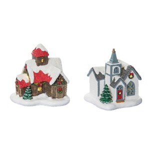 Transpac Resin Light Up Village House/Church Figurine Set of 2 Christmas Home Decorations - 1 of 1