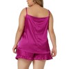 Agnes Orinda Women's Plus Size Sleep Short Satin Lace Trim Camisole Pajamas Sets - 4 of 4