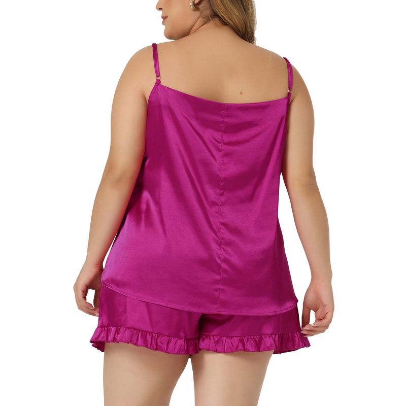 Agnes Orinda Women's Plus Size Sleep Short Satin Lace Trim Camisole Pajamas Sets, 4 of 6