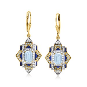 Ross-Simons 3.30 ct. t.w. London Blue, Sky Blue and White Topaz Drop Earrings With Blue Enamel in 18kt Gold Over Sterling - 1 of 4