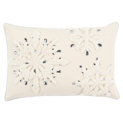 14"x20" Oversize Poly Filled Home Snowflakes Lumbar Throw Pillow - Rizzy Home