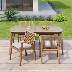 Christopher Knight Home Akshan Rustic 5 Piece Patio Acacia Wood Dining Set with Cushions - 1 of 4